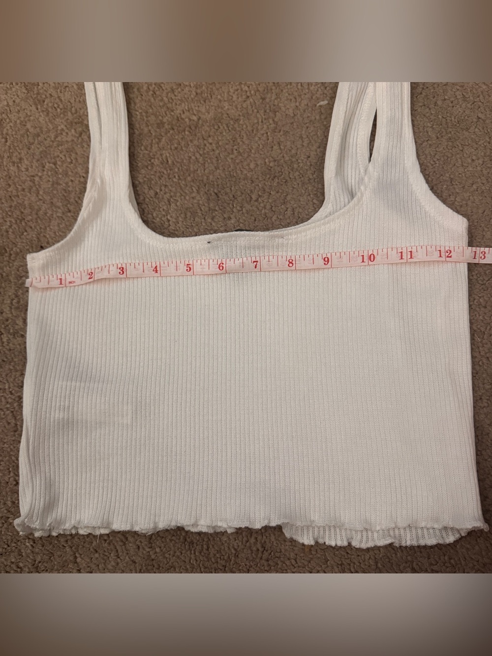NWOT Forever 21 White Ribbed Lettuce Trim Crop Tank Top - Picture 2 of 11
